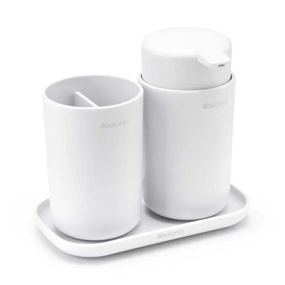 Brabantia Saippua-Annostelijat & Saippuakupit^ReNew käsienpesuallassetti, 3 osaa, Valkoinen