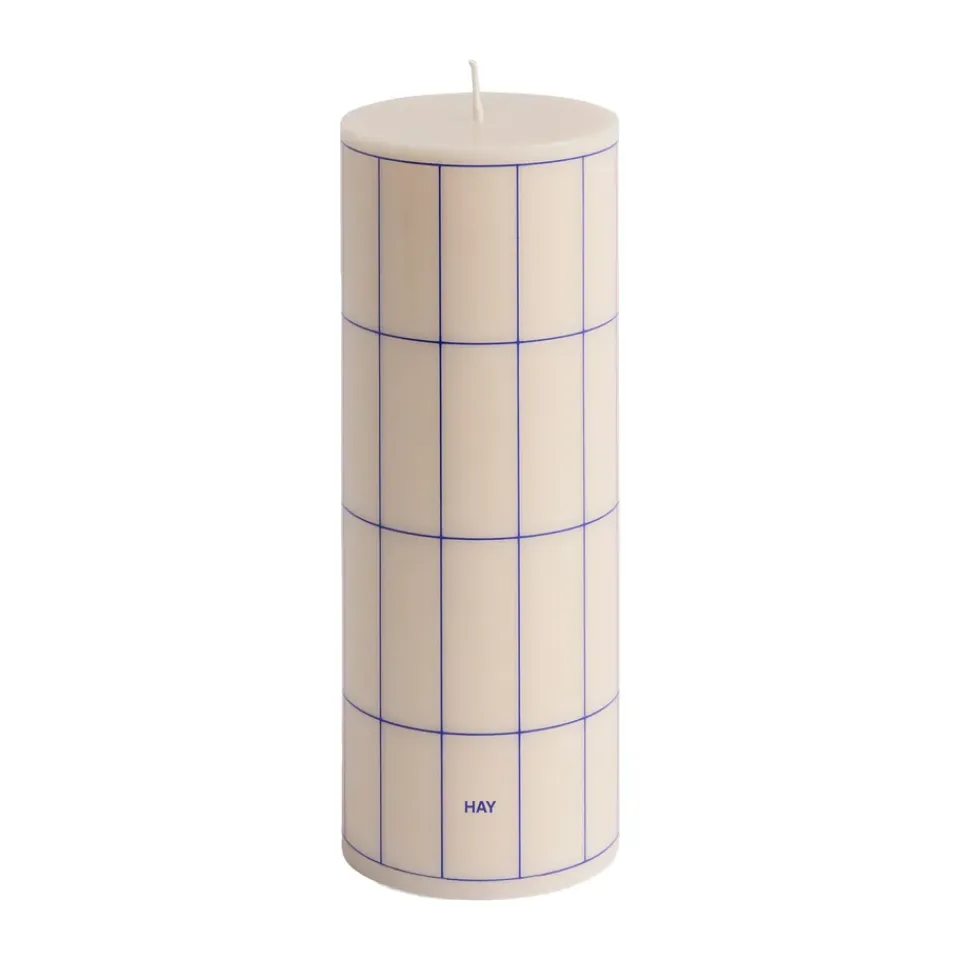 HAY Kynttilät^Column Candle -pöytäkynttilä medium 20 cm, Off white-blue grid check