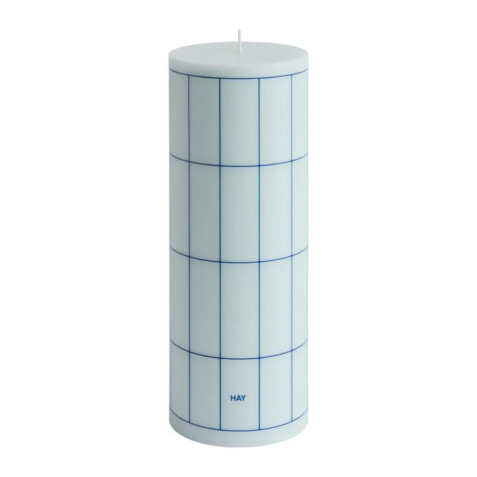 HAY Kynttilät^Column Candle pöytäkynttilä large 25 cm, Light blue-blue grid check