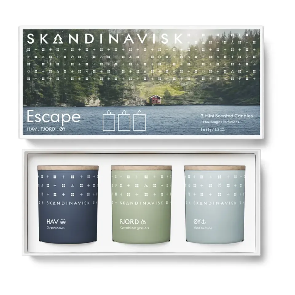 Skandinavisk Tuoksukynttilät & Tuoksutikut^ESCAPE mini kynttilälahjasetti 3 osaa, 65 g