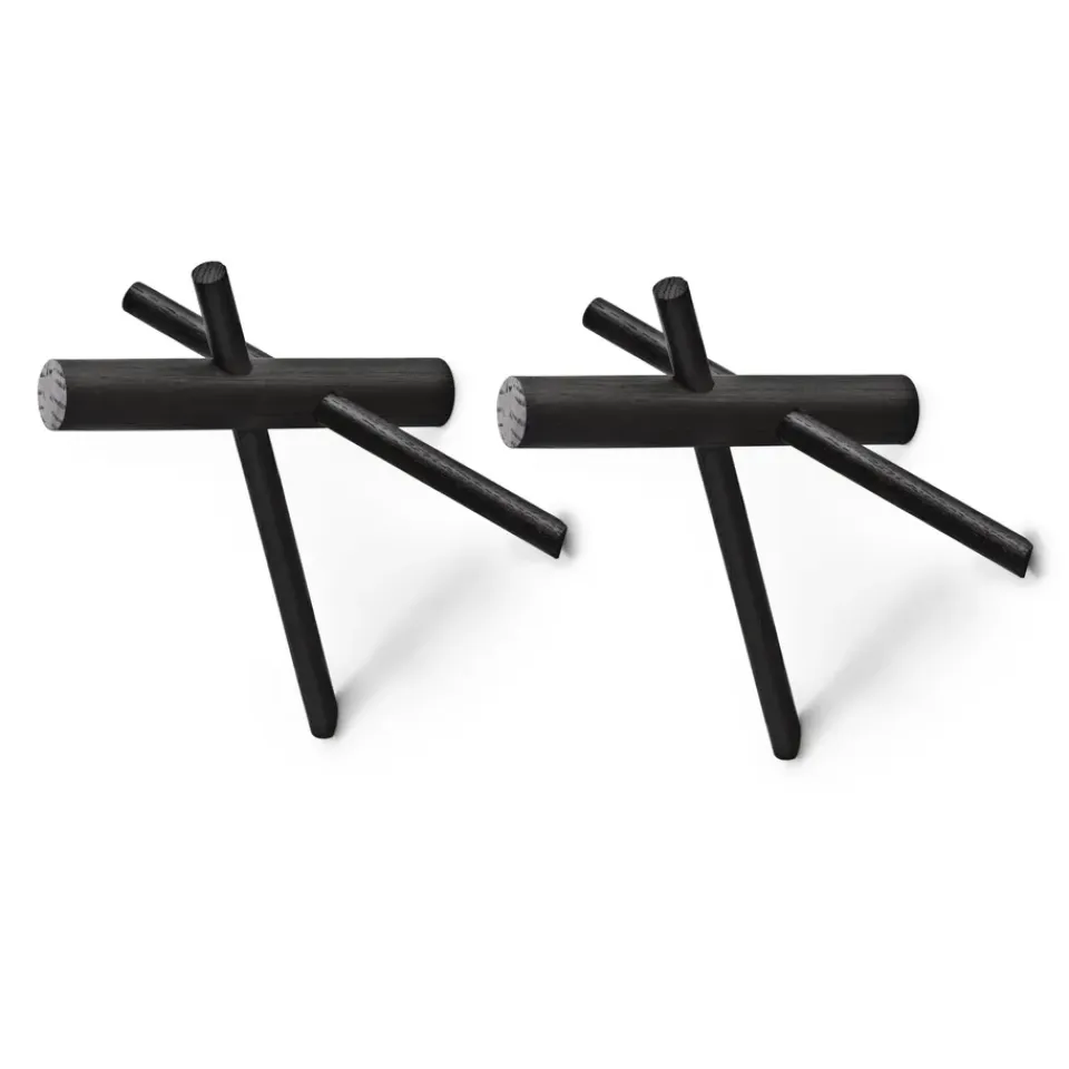 Normann Copenhagen Vaatelineet & Henkarit^Normann Sticks koukku, musta 2:n pakkaus