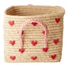 RICE Lastenhuoneen Säilytys|Säilytyskorit^raffiakori kahvalla 30x30 cm, Red hearts