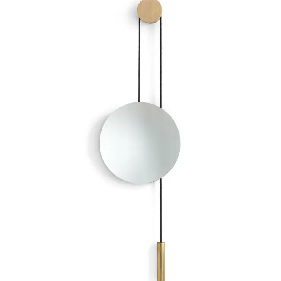 New Works Pyöreät Peilit|Seinäpeilit^Rise and Shine -peili, Natural oak-brass weight